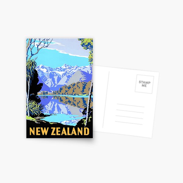 New Zealand Lake Matheson Vintage Travel Poster Postcard