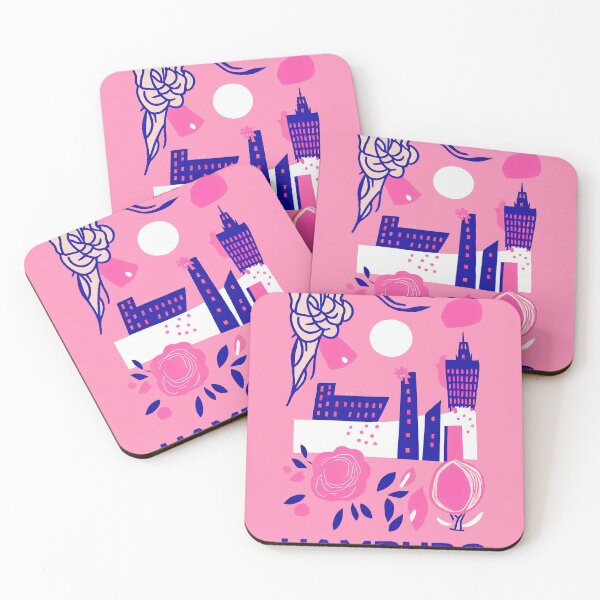 Item preview, Hamburg in Bloom Pink City Scene Retro Poster designed and sold by PinkNomad.