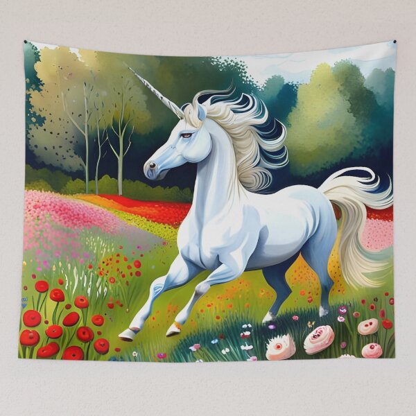 Item preview, White Unicorn Prancing in Meadow designed and sold by AuroraSpringer.