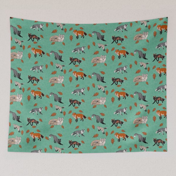 Item preview, Red Foxes Morphs in Teal designed and sold by Ashley Gagnon.