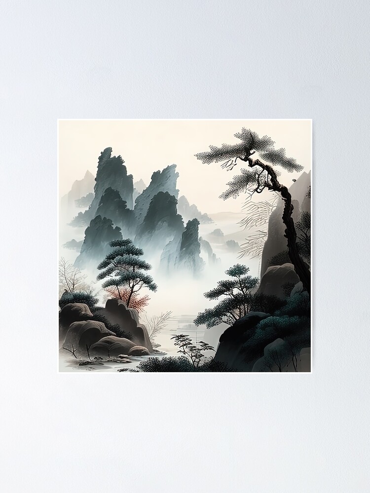 Mountain Waterfall Chinese Canvas Paintings-Panorama Painting Print on  Canvas-Nature Poster art Prints-Canvas Wall Art Landscape Picture for  Living