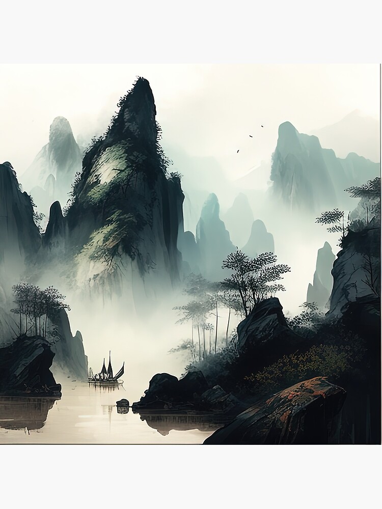 Chinoiserie Mint Foggy Mountains Wallpaper Chinese Landscape