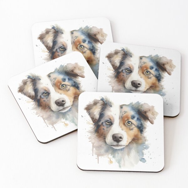 Item preview, Australian Shepherd Puppy Watercolour Portrait | Dog Breeds Illustration designed and sold by Adios65.