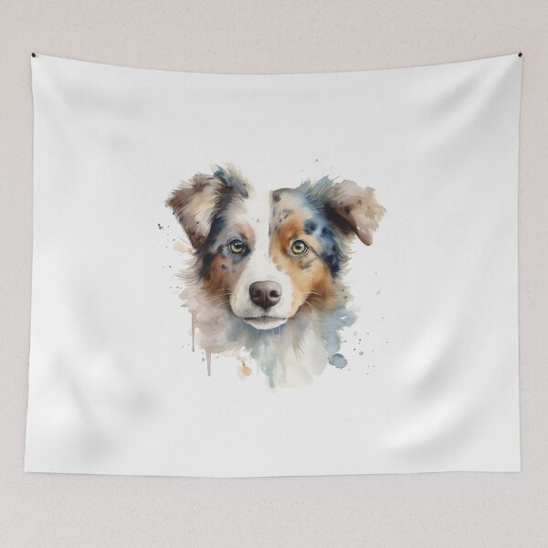 Item preview, Australian Shepherd Puppy Watercolour Portrait | Dog Breeds Illustration designed and sold by Adios65.