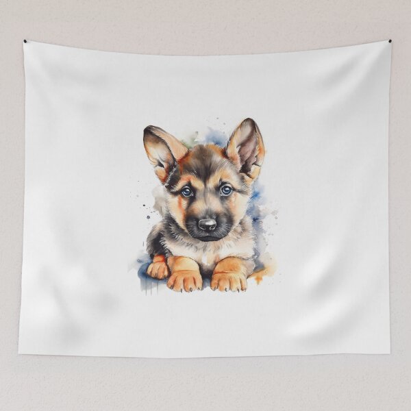 Item preview, German Shepherd Puppy Watercolour Portrait | Dog Breeds Illustration designed and sold by Adios65.