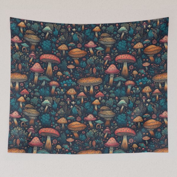 Item preview, Mushrooms and Flora Repeating Print designed and sold by Georgina Gibson.