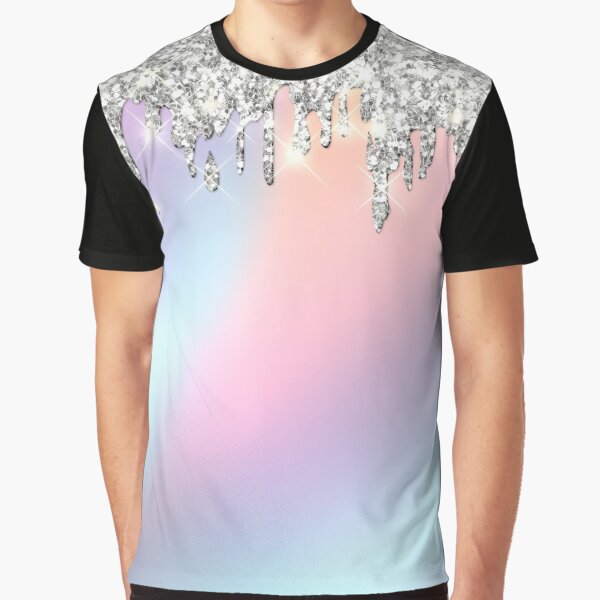 Item preview, Dripping Silver Glitter Iridescent Rainbow  designed and sold by WOW TeesAndThings.