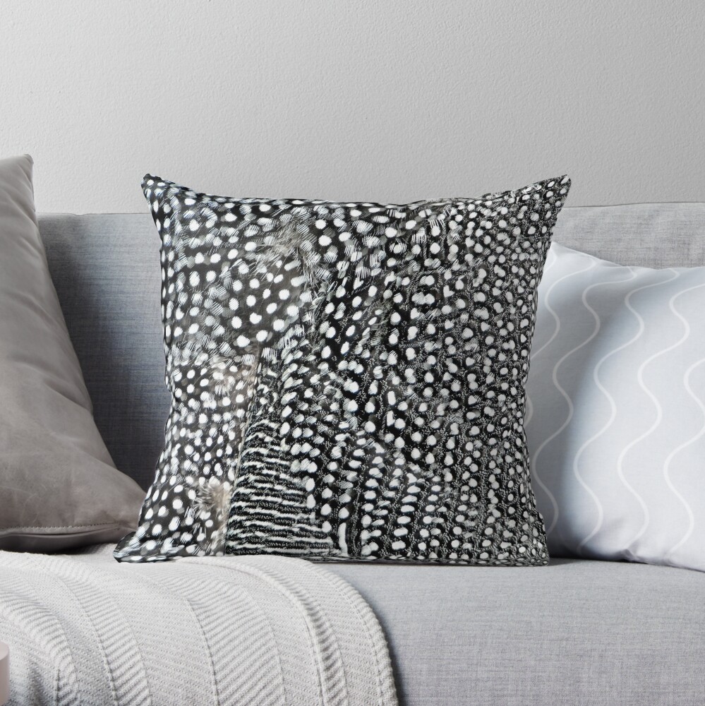 Guinea monochrome feather animal print Throw Pillow