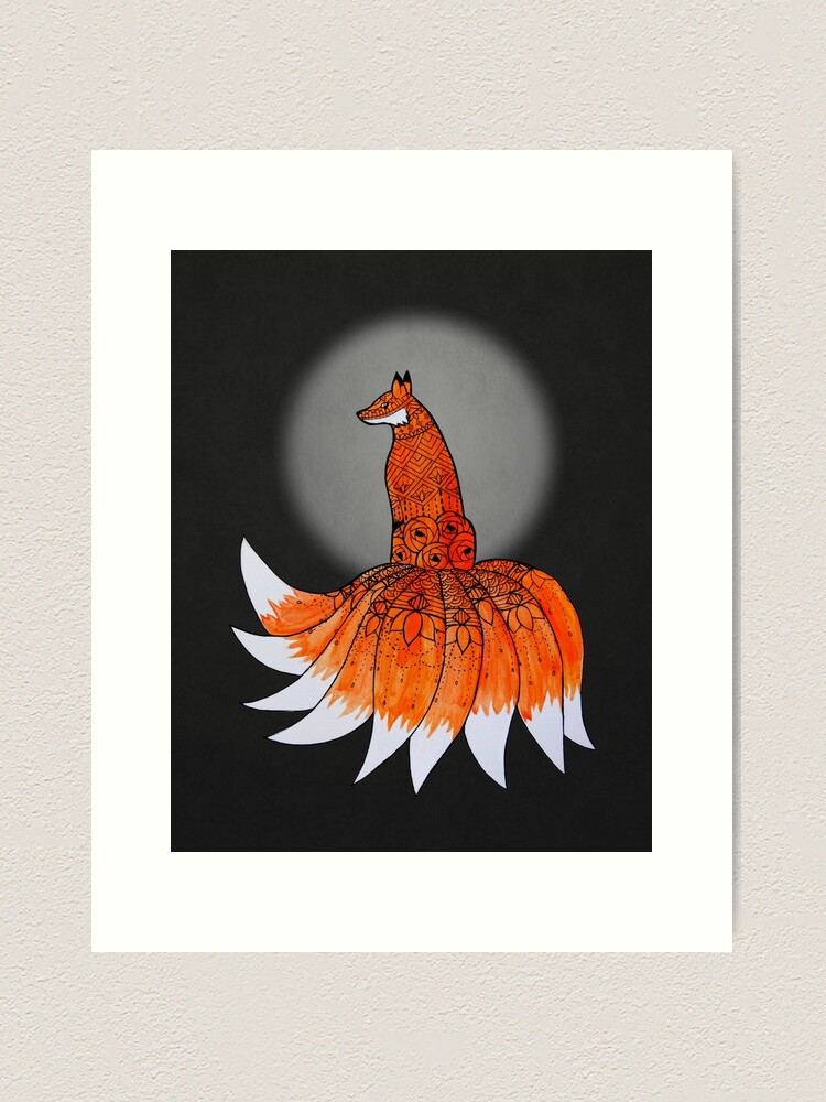Thumbnail 2 of 3, Art Print, The Nine-tailed Fox Known as A Kitsune designed and sold by artsyrobotz.