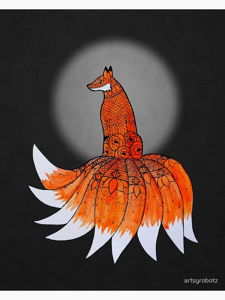 Thumbnail 3 of 3, Art Print, The Nine-tailed Fox Known as A Kitsune designed and sold by artsyrobotz.