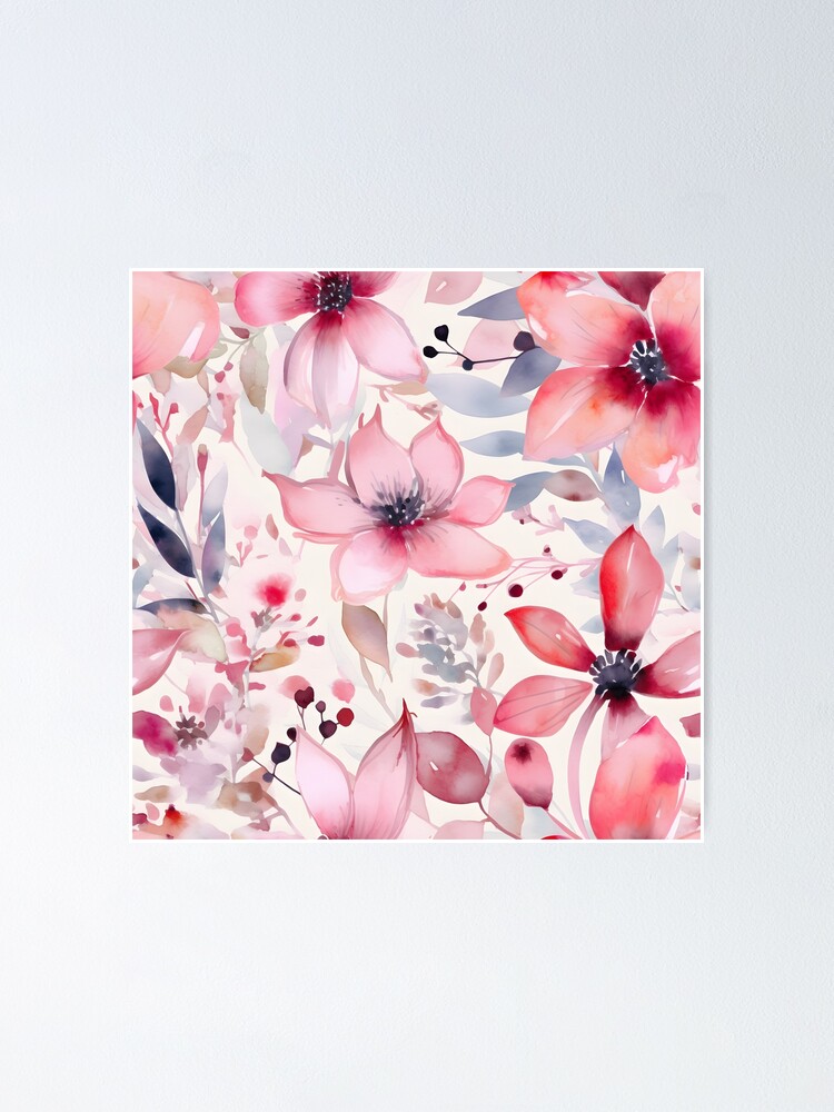 PINK FLOWERS Print, Flowers Watercolor Painting, Pink Floral Art
