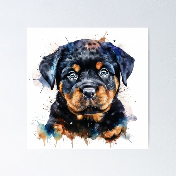 Artikelvorschau, Rottweiler-Welpen-Aquarell-Porträt | Hunderassen Illustration entworfen und verkauft von Adios65.
