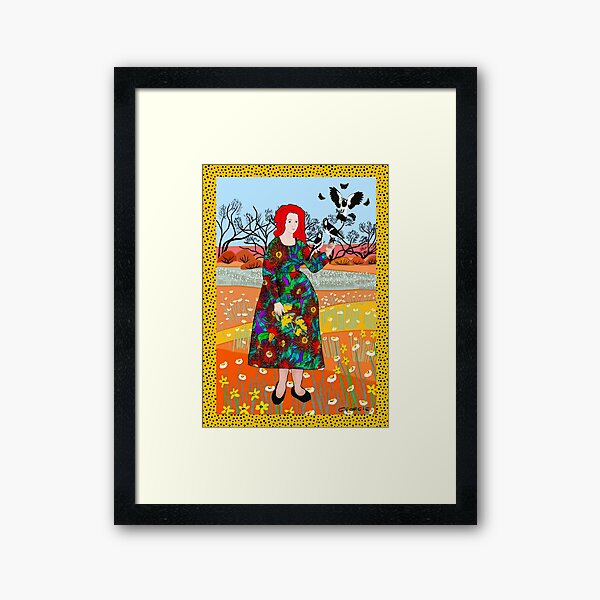 Woman in Landscape with Shrikes Framed Art Print