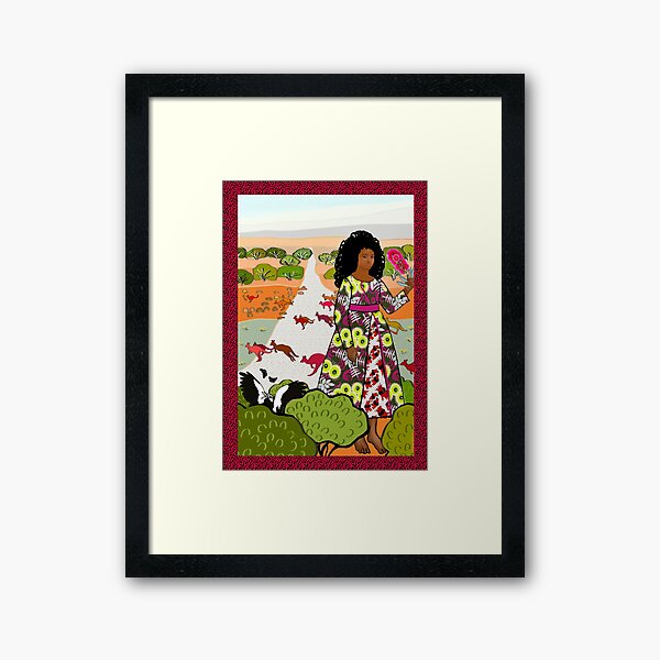 Woman in Landscape - with kangaroos Framed Art Print