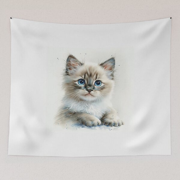 Item preview, Ragamuffin Kitten Watercolour Portrait | Cat Breeds Illustration designed and sold by Adios65.