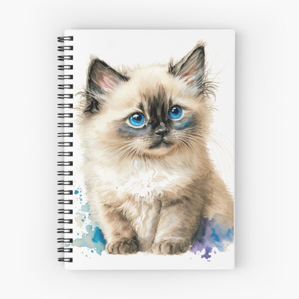 Artikelvorschau, Birma-Kätzchen-Aquarell-Porträt | Katze züchtet Illustration entworfen und verkauft von Adios65.