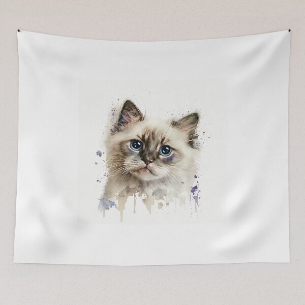 Item preview, Ragamuffin Kitten Watercolour Portrait | Cat Breeds Illustration designed and sold by Adios65.
