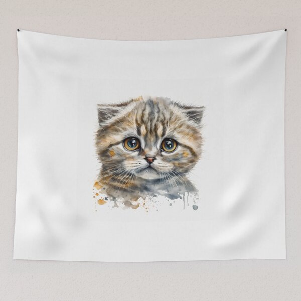 Item preview, Scottish Fold Kitten Watercolour Portrait | Cat Breeds Illustration designed and sold by Adios65.