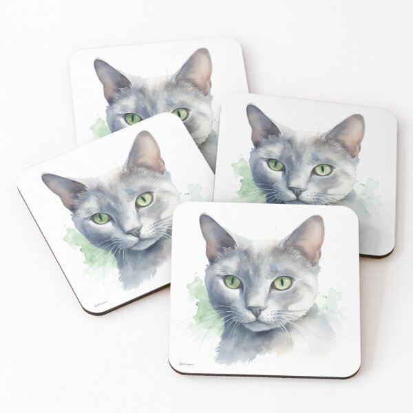Item preview,  Russian Blue Cat Watercolour Portrait | Cat Breeds Illustration designed and sold by Adios65.