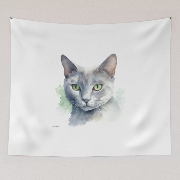 Item preview,  Russian Blue Cat Watercolour Portrait | Cat Breeds Illustration designed and sold by Adios65.