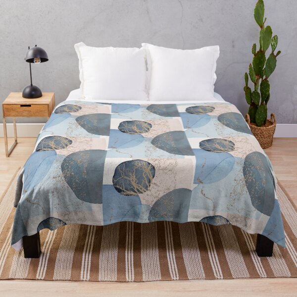 Item preview, Abstract Shapes Blue Beige Gold Print by Zouzounio Art designed and sold by zouzounioart.