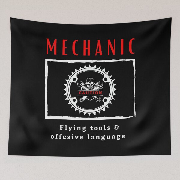 Item preview, Mechanic Caution Flying tools & offensive language funny motivational design designed and sold by DigitalMagShop.