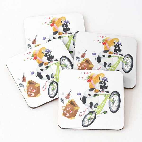 Item preview, Cow riding a bicycle and losing her suitcase. designed and sold by Iris Créa.