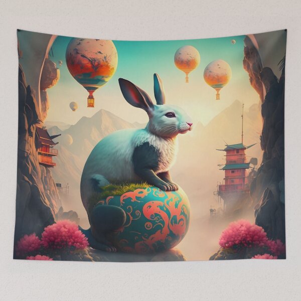 Item preview, The Year of The Rabbit 2023, Chinese Zodiac New Year 2023 - AI-Generated surrealist Art designed and sold by Flowsaiartshop.