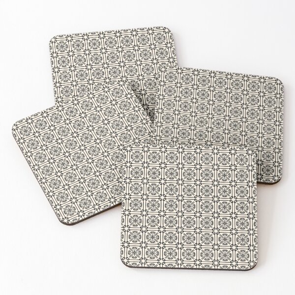 Item preview, Nouveau Spanish Tile Pattern in Black and Almond Cream designed and sold by kierkegaard.