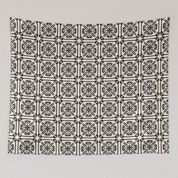 Item preview, Nouveau Spanish Tile Pattern in Black and Almond Cream designed and sold by kierkegaard.