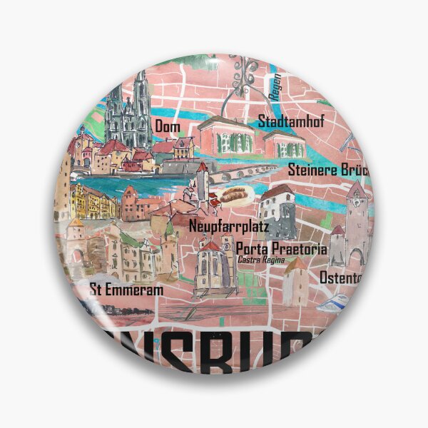Item preview, Regensburg Illustrated Favorite Map with roads and Touristic Highlights designed and sold by artshop77.