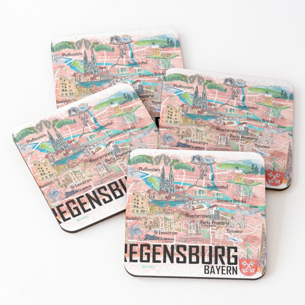 Artikelvorschau, Regensburg Illustrierte Lieblingskarte mit Straßen und touristischen Highlights entworfen und verkauft von artshop77.