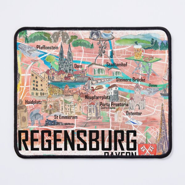 Item preview, Regensburg Illustrated Favorite Map with roads and Touristic Highlights designed and sold by artshop77.