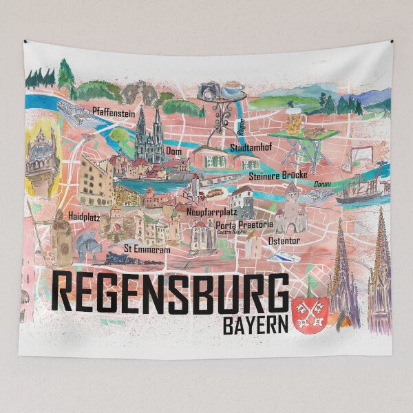 Item preview, Regensburg Illustrated Favorite Map with roads and Touristic Highlights designed and sold by artshop77.