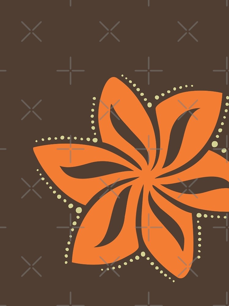 Retro Orange Tropical Hawaiian Polynesian Flower on Brown Background by AyeletF