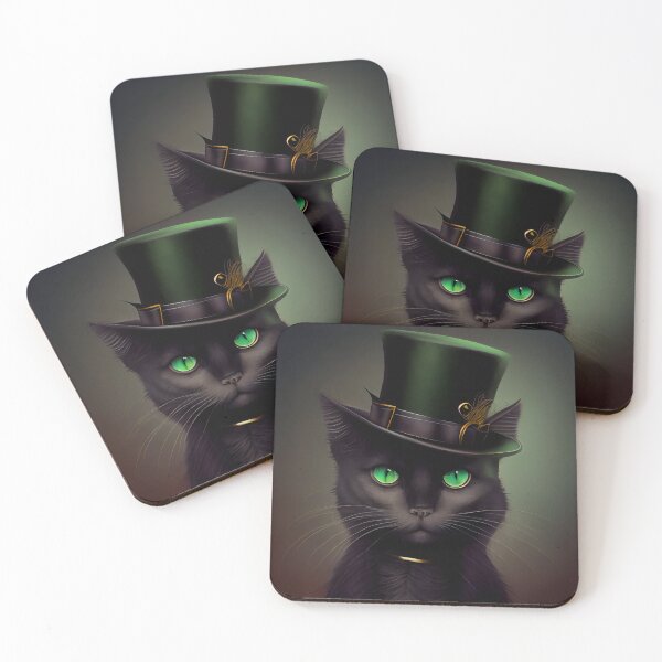 Item preview, Black cat with green tophat designed and sold by AIArtShopPro.