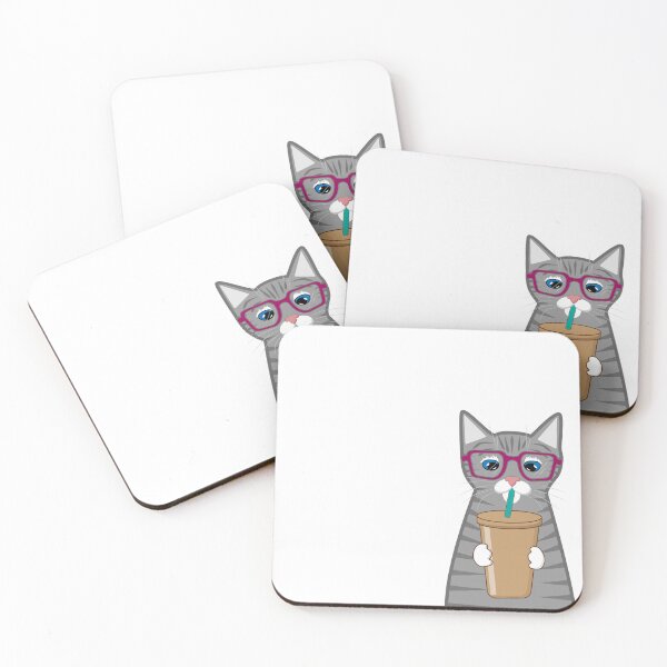 Item preview, gray cat drinks coffee designed and sold by Artgaus1.