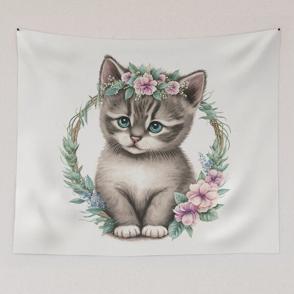 Item preview, Flower Kitten in a Wreath designed and sold by MythicPrompts.