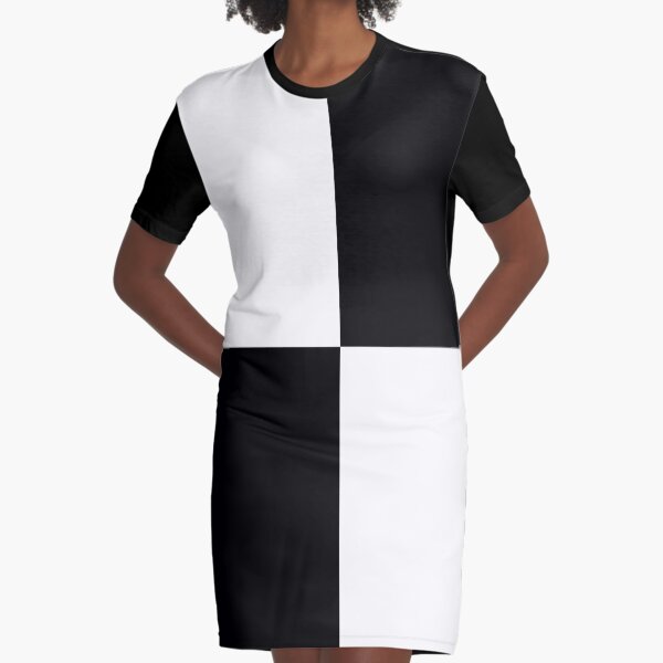 Black and White Checks Graphic T-Shirt Dress
