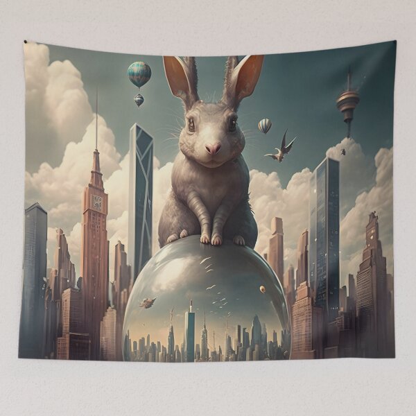 Item preview, Environmentalist Rabbit celebrating Earth Day - surrealist AI Generated Art designed and sold by Flowsaiartshop.