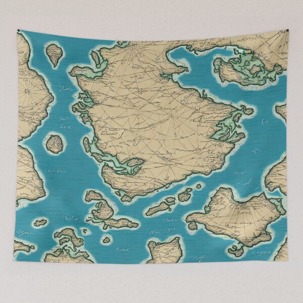 Item preview, Throw Pillow With An Ancient Imaginary Map Illustration designed and sold by Sowari-Pillows.