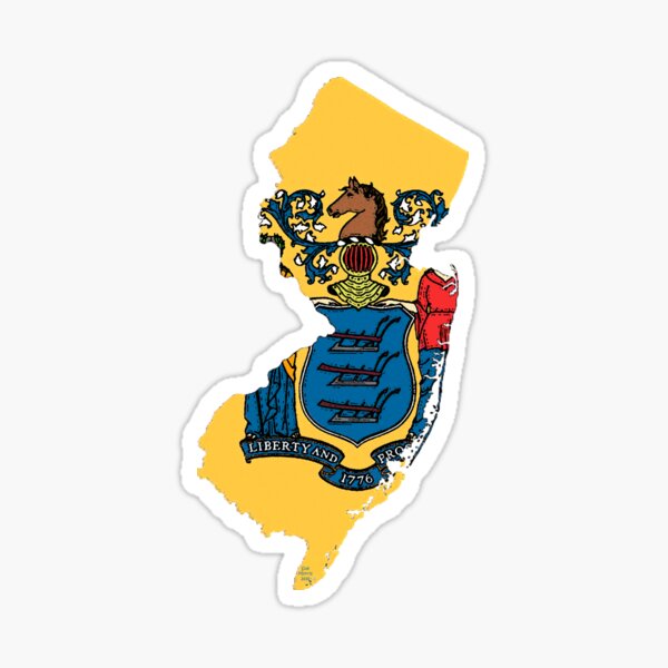 New Jersey Map With New Jersey State Flag Sticker