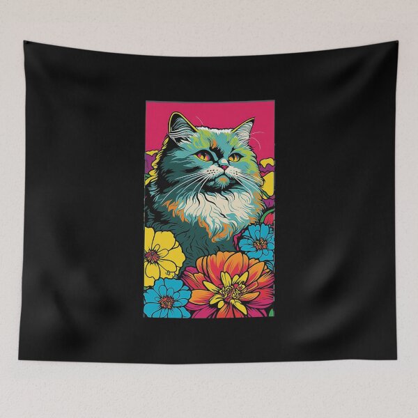 Item preview, Persian Cat Vibrant Tropical Flower Tall Retro Vintage Digital Pop Art Portrait 2 designed and sold by arthouseflunky.