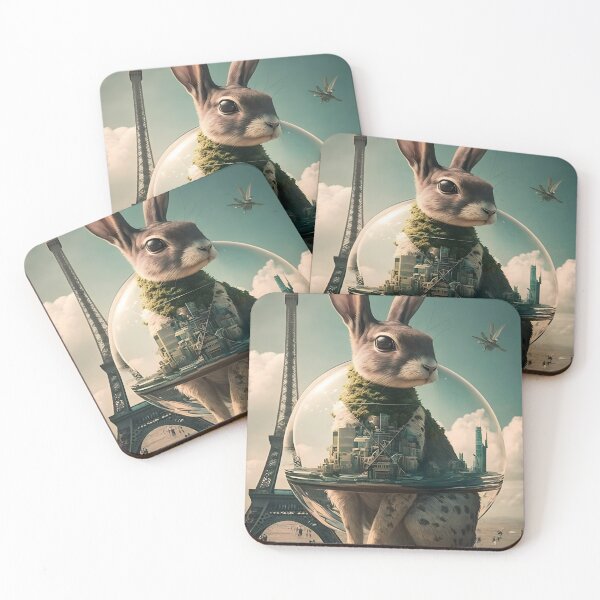 Item preview, Environmentalist Rabbit celebrating Earth Day - surrealist AI Generated Art designed and sold by Flowsaiartshop.