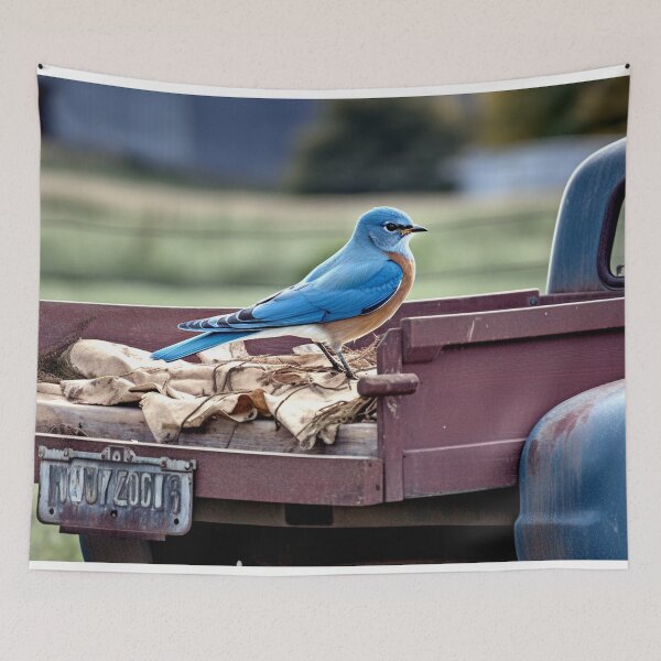Item preview, Bluebird on a Cool Old Rusty Farm Truck in Spring designed and sold by Vicki Noble Art.