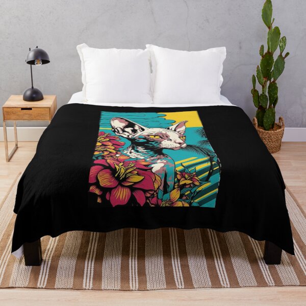 Item preview, Sphynx Cat Vibrant Tropical Flower Tall Retro Vintage Digital Pop Art Portrait 2 designed and sold by arthouseflunky.
