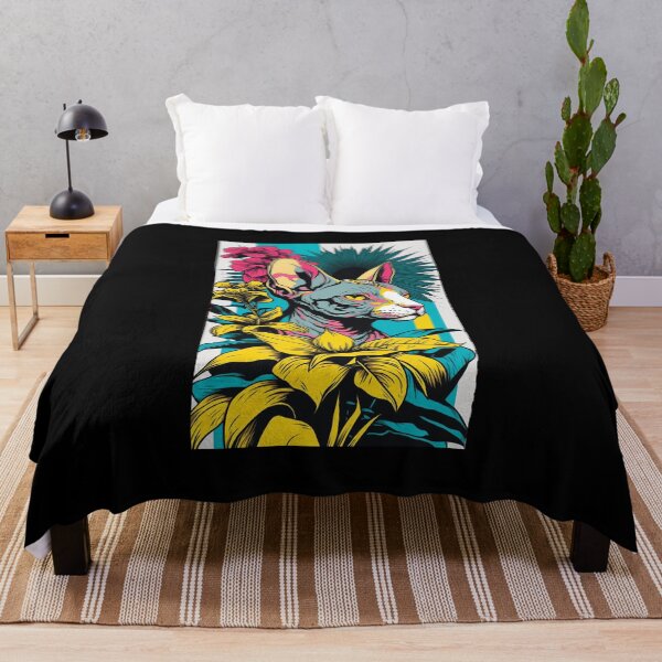 Item preview, Sphynx Cat Vibrant Tropical Flower Tall Retro Vintage Digital Pop Art Portrait 4 designed and sold by arthouseflunky.