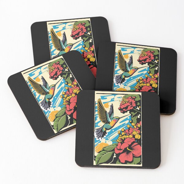 Item preview, Hummingbird Vibrant Tropical Flower Tall Retro Vintage Digital Pop Art Portrait 2 designed and sold by arthouseflunky.