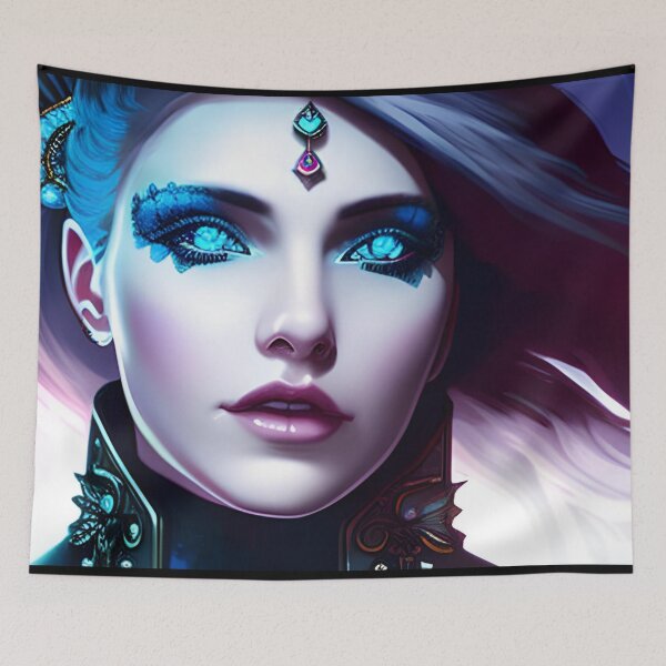 Item preview, Gothic Female Warrior: Ice blue eye with black hair flowing in the breeze designed and sold by FigjamDesigns.