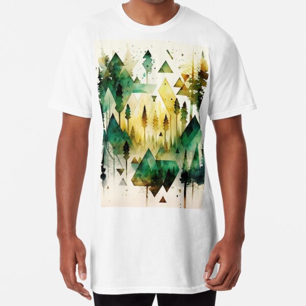 Abstract geometric shapes forest watercolor\